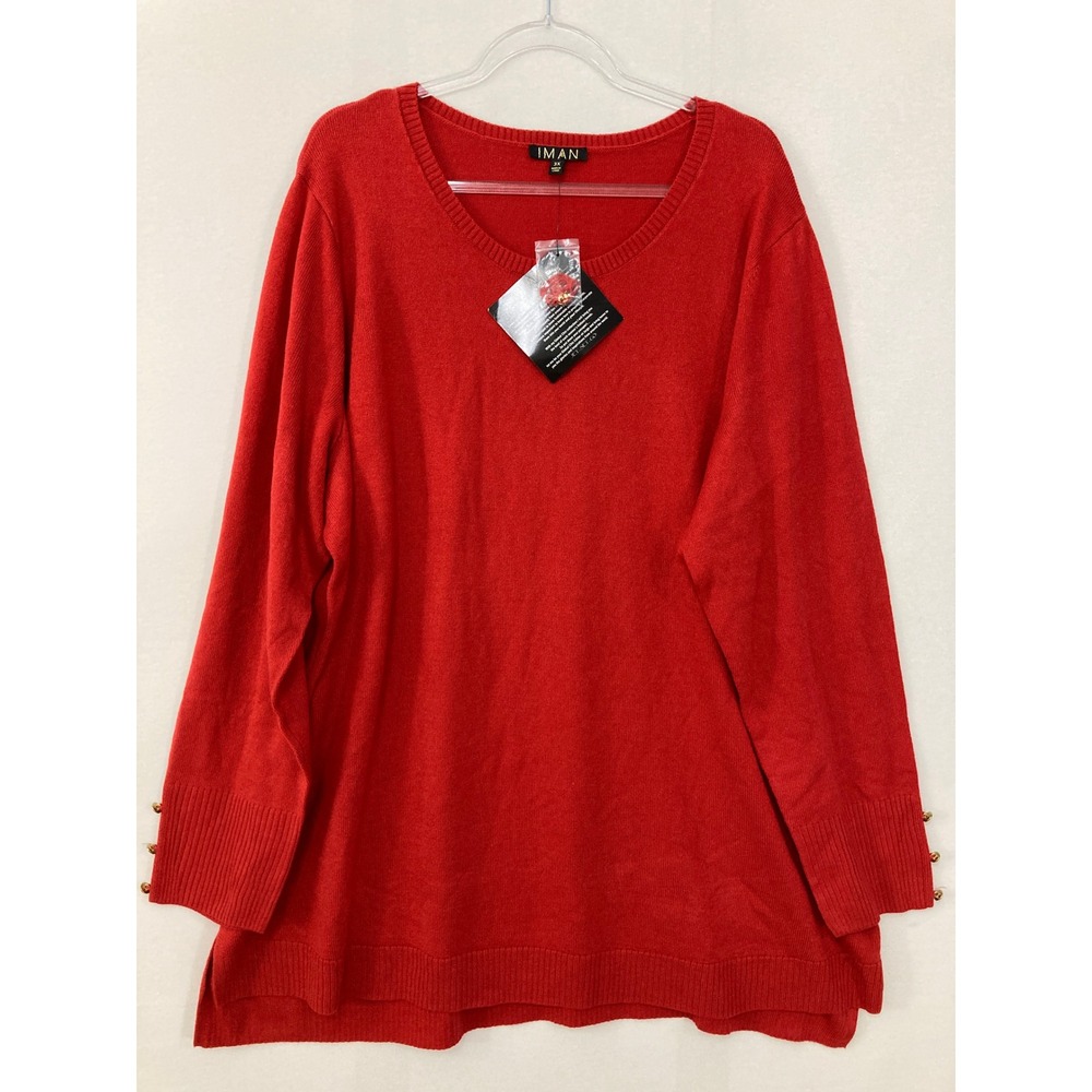 New IMAN Sweater size‎ 3X Red Gold Button Cuff Long Sleeve Knit Comfy Cozy